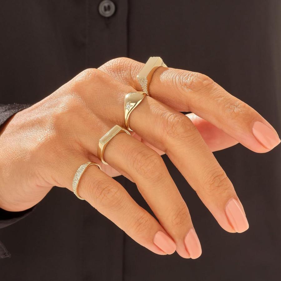 【並行輸入品】Norm Jewels Slim Signet Ring with Simulated Diamond Cz in 14k Solid_7