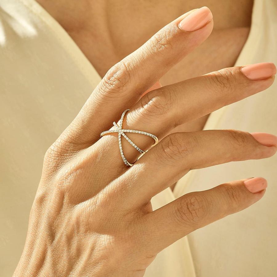 【並行輸入品】Norm Jewels Criss Cross 14k Gold Rings for Women X Statement Rinの画像