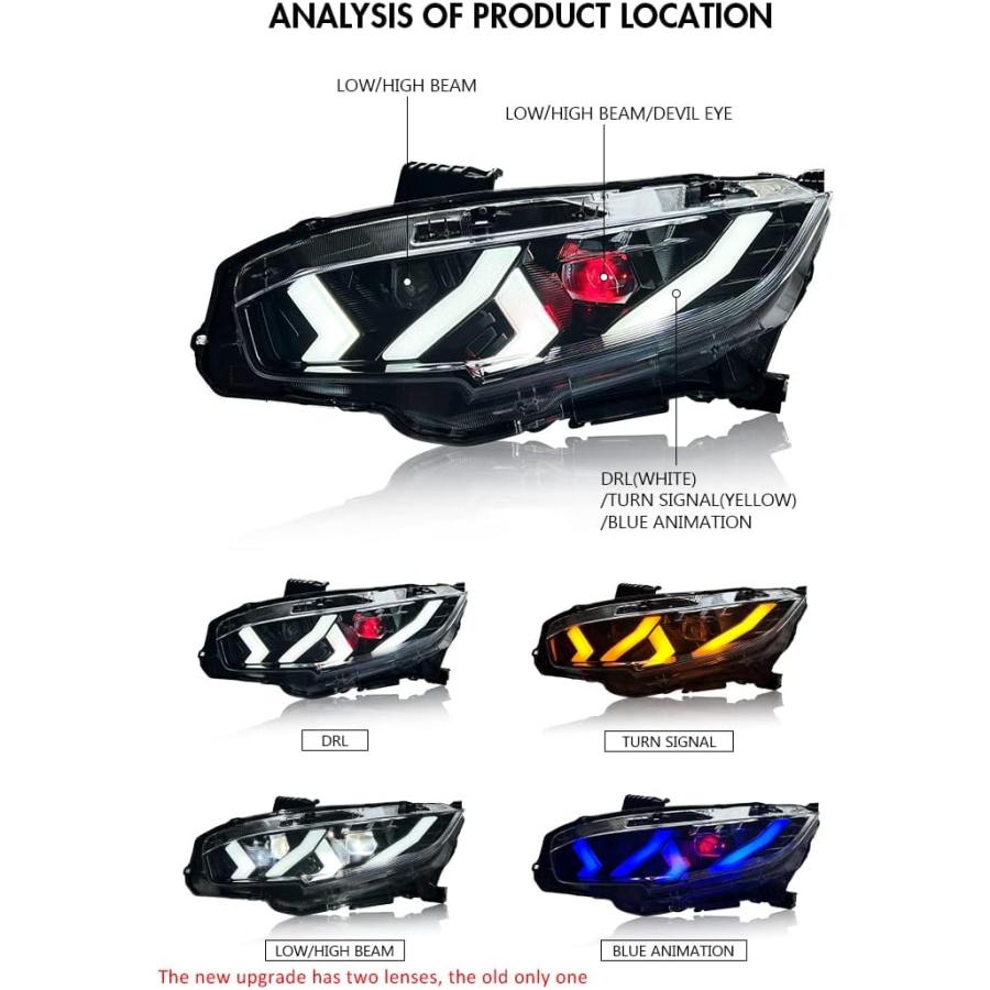 【並行輸入品】TT-ABC Mods ヘッドライト ホンダ シビック 2016-2021 デビルアイ (ランボスタイル)の画像