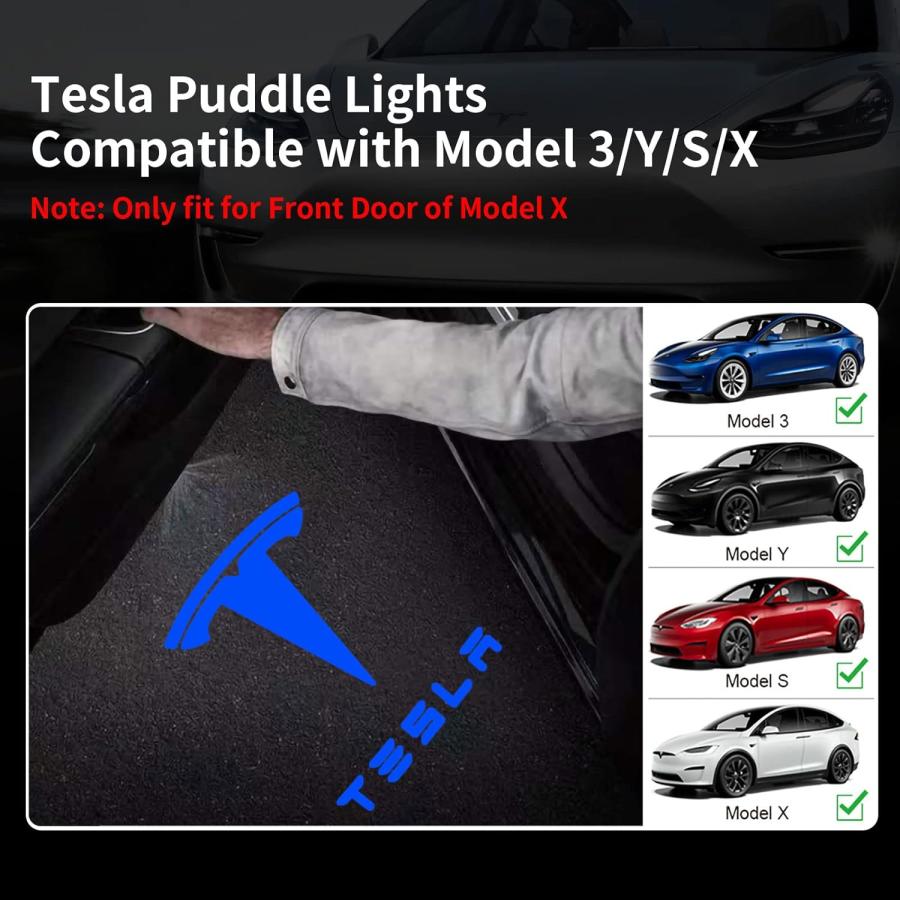 【並行輸入品】Uxcer Tesla ドアライト ロゴプロジェクター モデル3/Y/S/Xアクセサリー用 超高輝度 テスラ水たまりライト ツール付きの画像