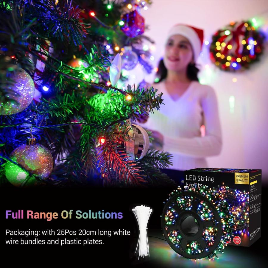 Quntis 82ft 1000 LED String Christmas Lights - Dark Green Wire Color Changing Cluster Christmas Tree Lights - 8 Modes Outdoor Waterproof Christmas｜good-face｜08