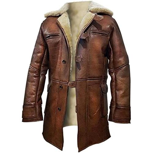 【並行輸入品】Brown shearling Trench Coat Men   Winter Shearling Leather Coatの画像