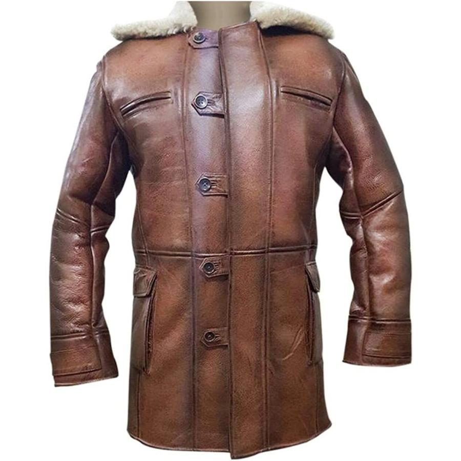 【並行輸入品】Brown shearling Trench Coat Men   Winter Shearling Leather Coatの画像