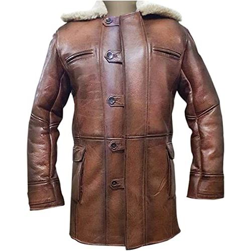 【並行輸入品】Brown shearling Trench Coat Men   Winter Shearling Leather Coatの画像