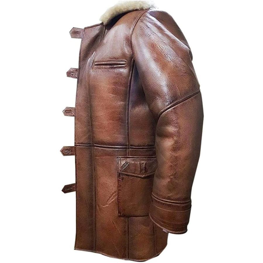 【並行輸入品】Brown shearling Trench Coat Men   Winter Shearling Leather Coatの画像