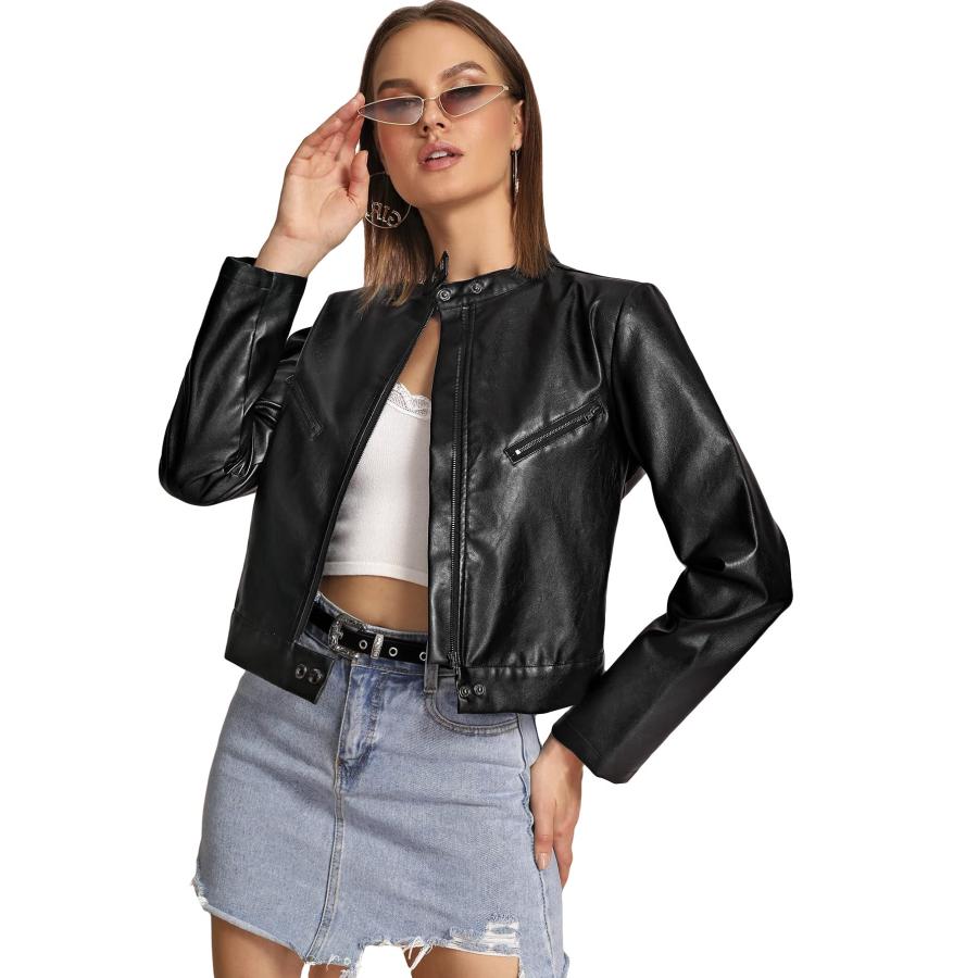 並行輸入品】MakeMeChic Women's Faux Leather Jacket Long