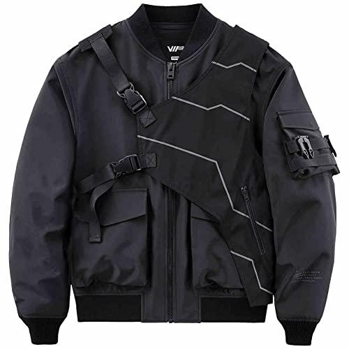 大阪府 Black Bomber Jacket Men Streetwear Multiple Pockets Cargo Jacket 並行輸入品