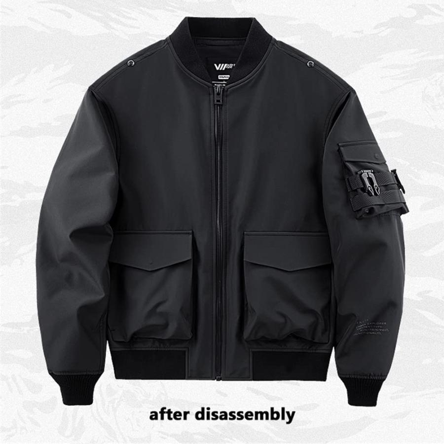 【並行輸入品】Black Bomber Jacket Men Streetwear Multiple Pockets Cargo Jacketの画像
