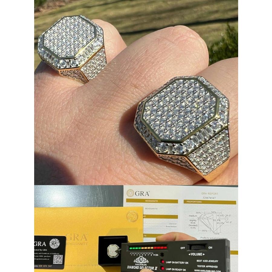 【並行輸入品】大きなモアッサナイト14Kゴールドオーバーソリッド925スターリングシルバー   メンズモアッサナイトアイスヒップホップリング   3cの画像