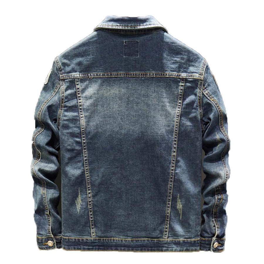【並行輸入品】Men's Badge Patches Blue Denim Jacket Streetwear Patchwork Jeanの画像