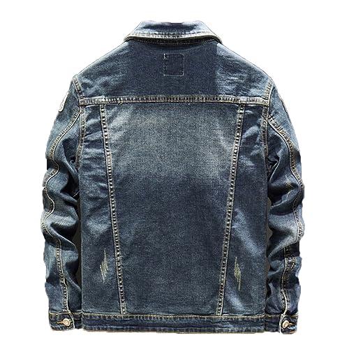 【並行輸入品】Men's Badge Patches Blue Denim Jacket Streetwear Patchwork Jeanの画像