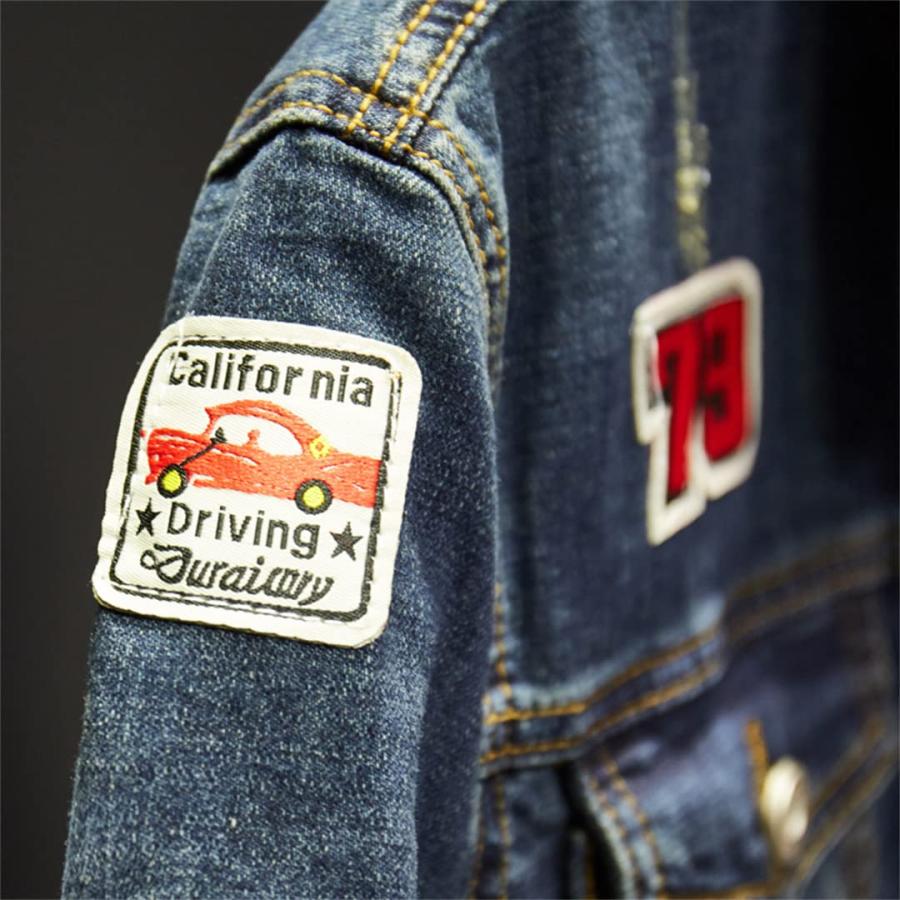 【並行輸入品】Men's Badge Patches Blue Denim Jacket Streetwear Patchwork Jeanの画像