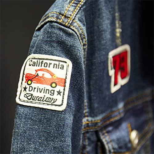 【並行輸入品】Men's Badge Patches Blue Denim Jacket Streetwear Patchwork Jeanの画像