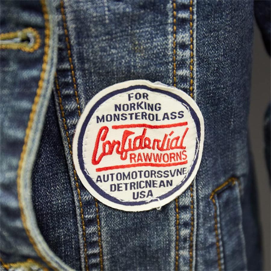【並行輸入品】Men's Badge Patches Blue Denim Jacket Streetwear Patchwork Jeanの画像