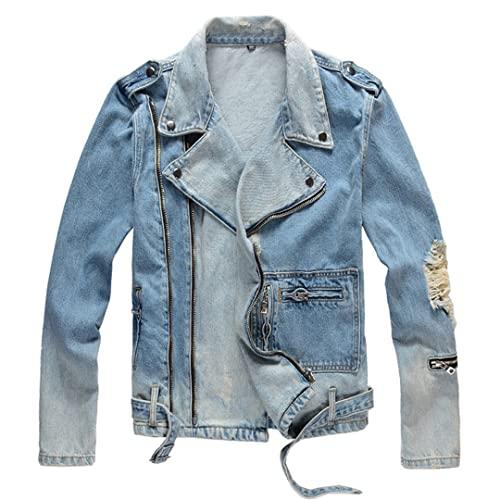 【並行輸入品】Men's Holes Ripped Blue Jean Biker Jacket Motorcycle Streetwearの画像