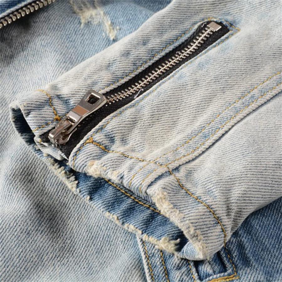 【並行輸入品】Men's Holes Ripped Blue Jean Biker Jacket Motorcycle Streetwearの画像