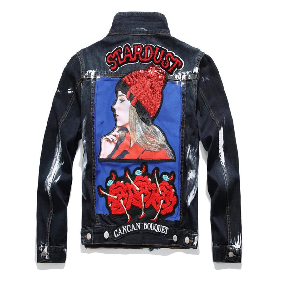 【並行輸入品】Men's Badge Patches Painted Denim Jacket Trendy Beauty Patchworkの画像