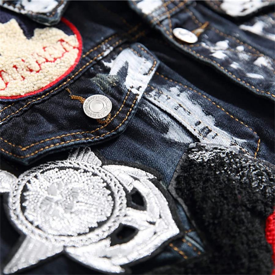 【並行輸入品】Men's Badge Patches Painted Denim Jacket Trendy Beauty Patchworkの画像