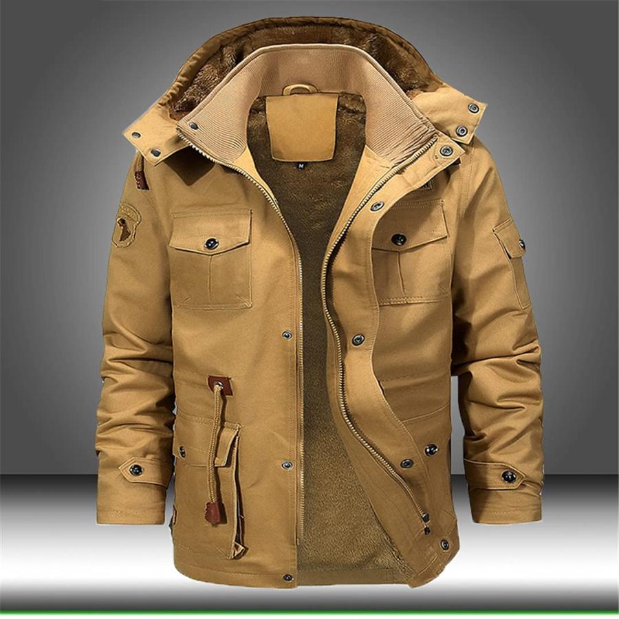 【並行輸入品】Multi Pocket Cargo Bomber Jackets Men Winter Warm Hoody Jacket Fの画像