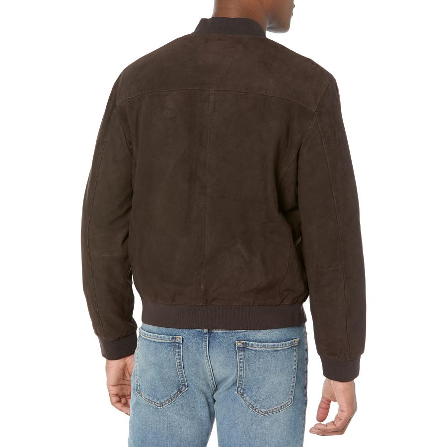 【並行輸入品】Cole Haan Men's Ribbed Knit Collar Suede Jacket, Dark Chocolate,の画像