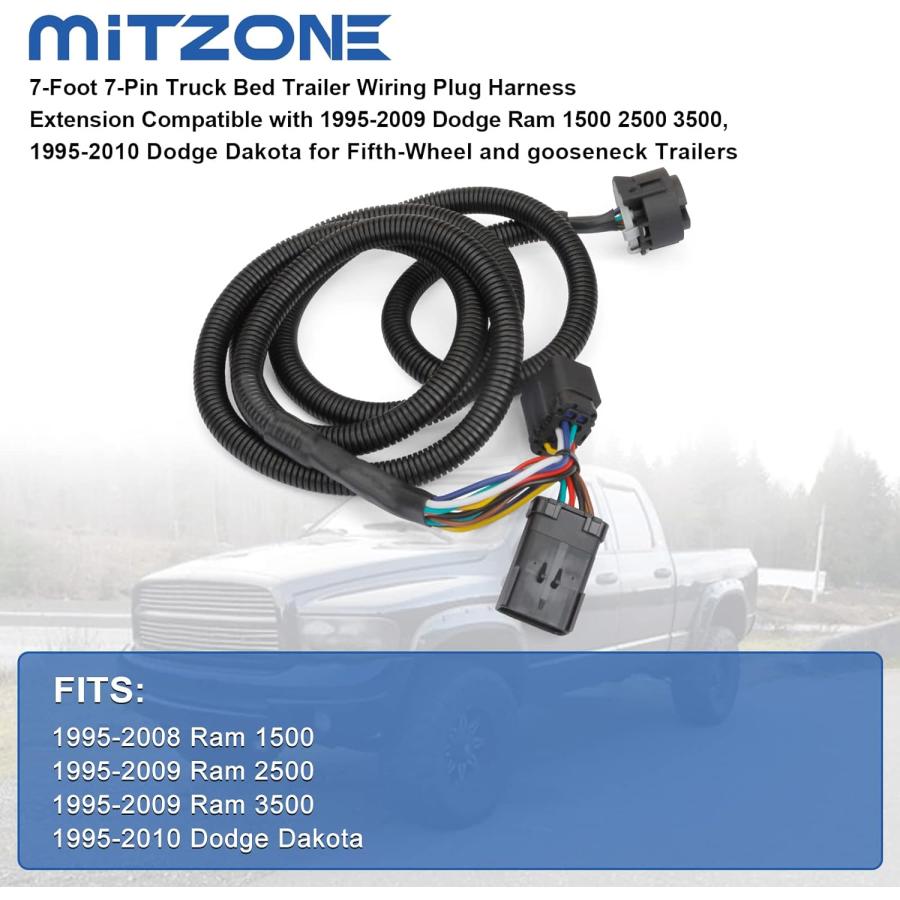 【並行輸入品】MITZONE 7フィート 7ピン トラック荷台トレーラー配線プラグハーネスエクステンション 1995-2009 Dodge Ram 1の画像