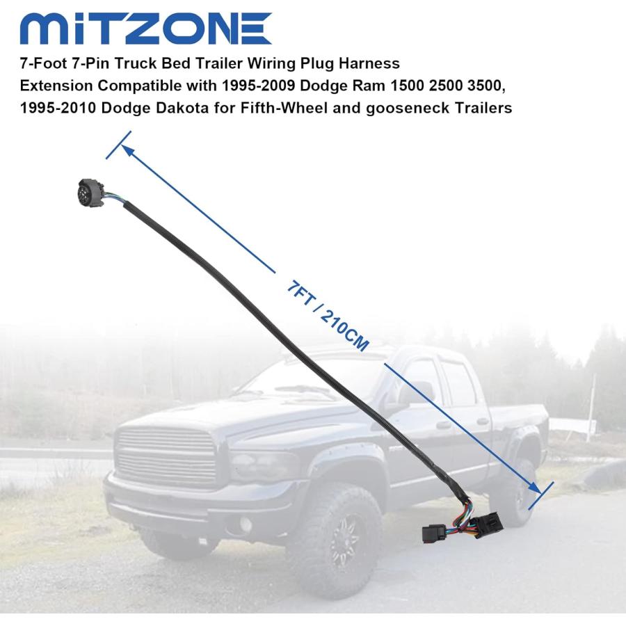 【並行輸入品】MITZONE 7フィート 7ピン トラック荷台トレーラー配線プラグハーネスエクステンション 1995-2009 Dodge Ram 1の画像