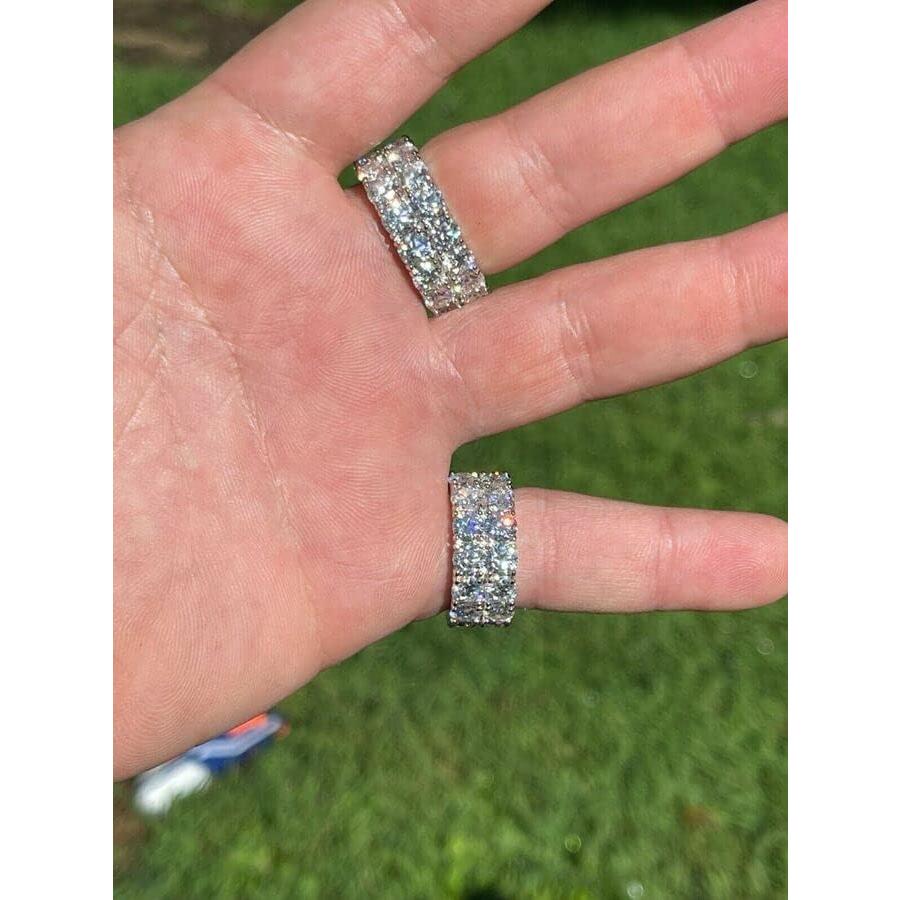【並行輸入品】15カラット モイサナイト アイステニスリング - 本物の925スターリングシルバー メンズリング - 10mm ビッグヒップホップリンの画像
