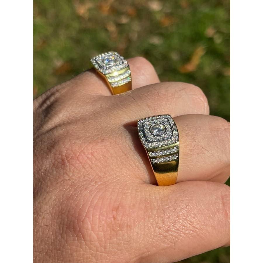【並行輸入品】モアッサナイトヒップホップリング - 14Kゴールドにソリッド925スターリングシルバーリング - 1.35カラット メンズ アイスリアの画像
