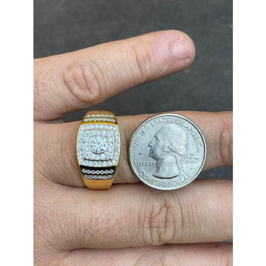 【並行輸入品】モアッサナイトヒップホップリング - 14Kゴールドにソリッド925スターリングシルバーリング - 1.35カラット メンズ アイスリアの画像