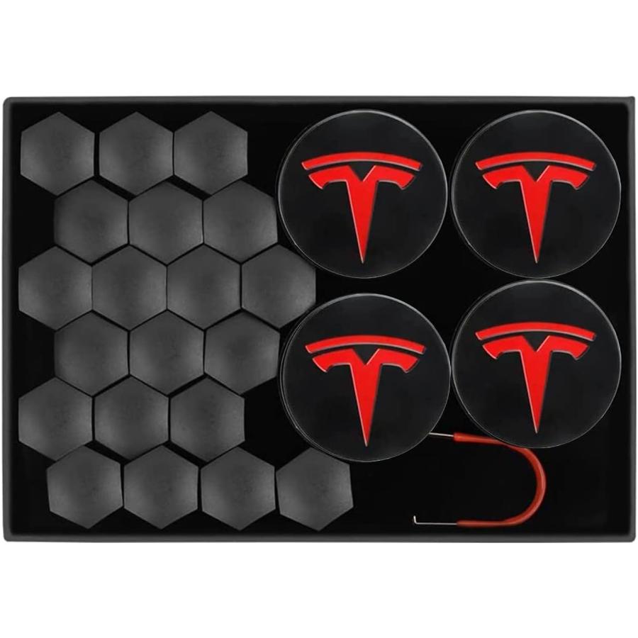 日本語版公式通販サイト XINFOOB Tesla Model 3 Y S X Center Cap Wheel Cap Kit Lug Nut Cover Red Matte (4 Hub Center Cap + 20 Lug Nut Cover) Tesla Accessories　並行輸入品