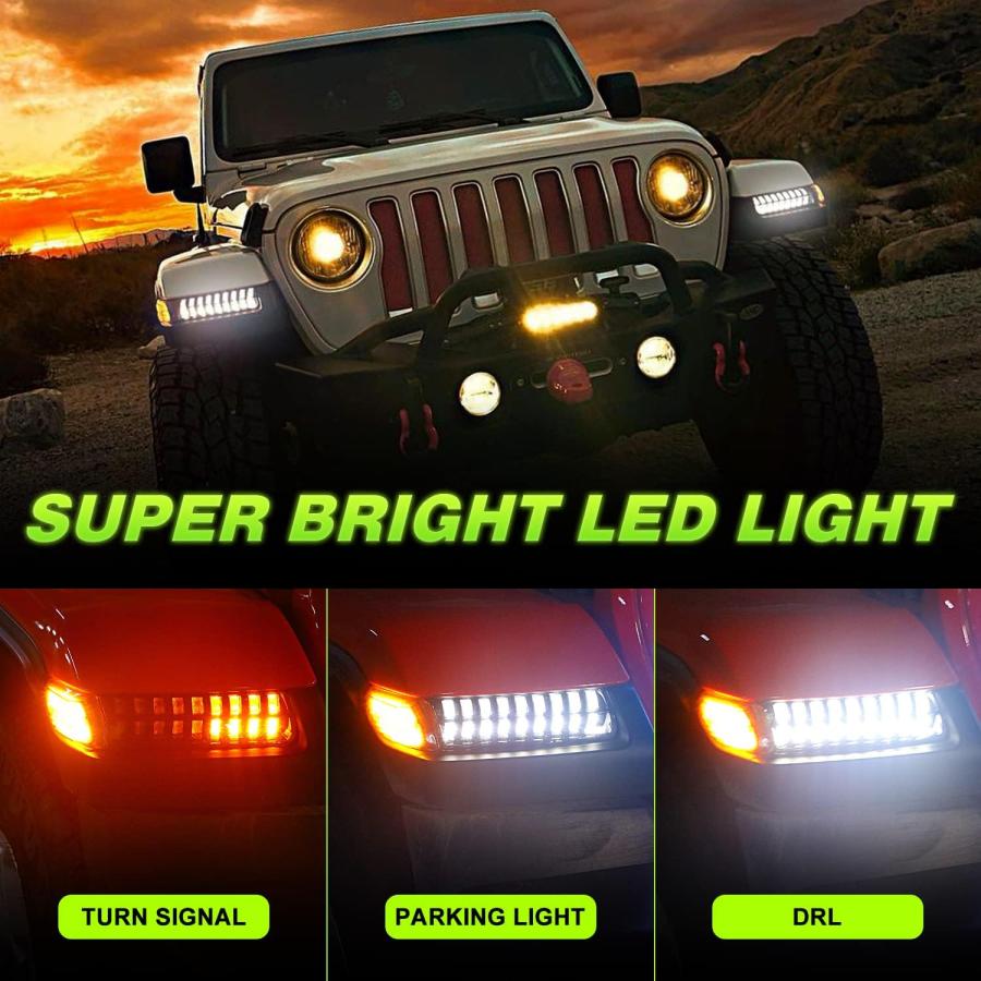 【並行輸入品】アップグレードスモークレンズ LEDフェンダーライトキット JL用 LEDウィンカーライト DRL \u0026 サイドマーカーライト付き Jeeの画像