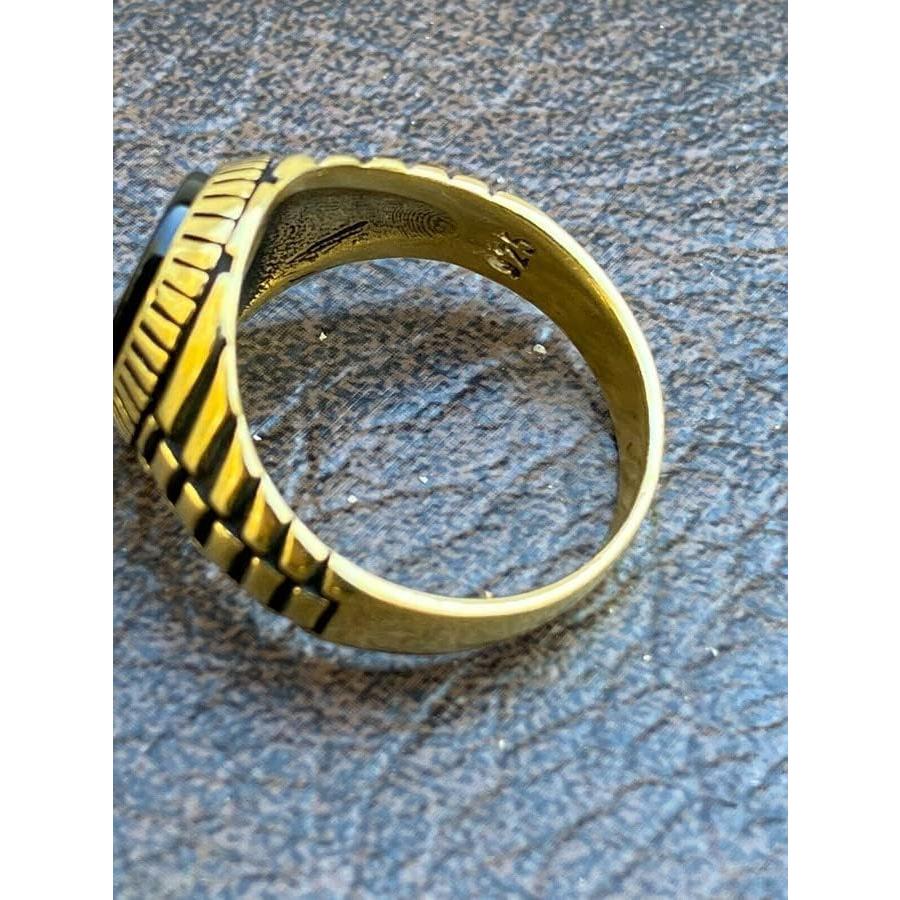 並行輸入品】ブラックオニキス ラウンドシグネットリング メンズ 14K