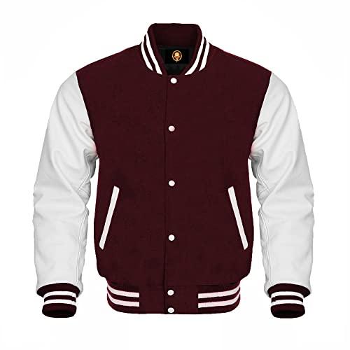 【並行輸入品】Cow Leather Sleeves Genuine Wool Body Jacket Letterman Baseballの画像