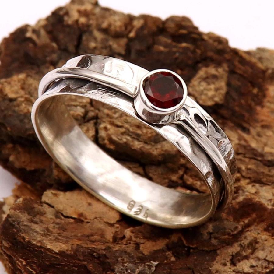 【並行輸入品】Garnet Silver Spinner Band Ring For Men Women Solid 925 Sterling Sil_1