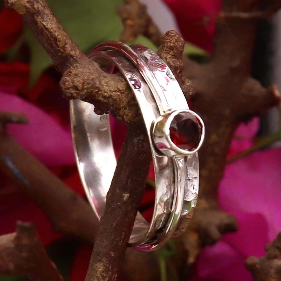 【並行輸入品】Garnet Silver Spinner Band Ring For Men Women Solid 925 Sterling Sil_3