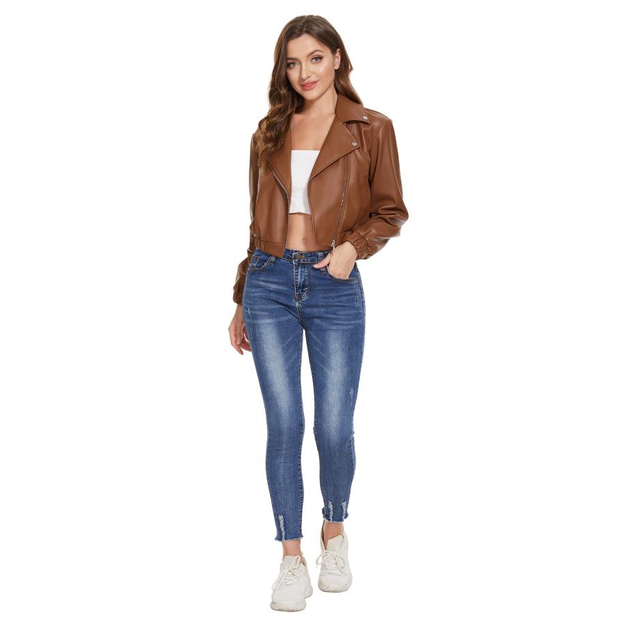 並行輸入品】Fahsyee Faux Leather Jacket Women Motorcycle