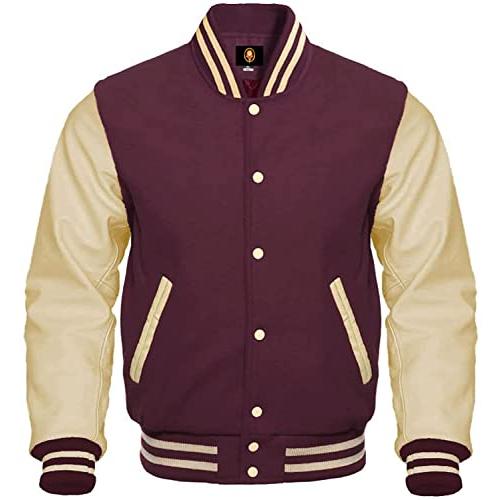 【並行輸入品】Men's Bomber Baseball Varsity Letterman Jacket Wool Body Leatherの画像