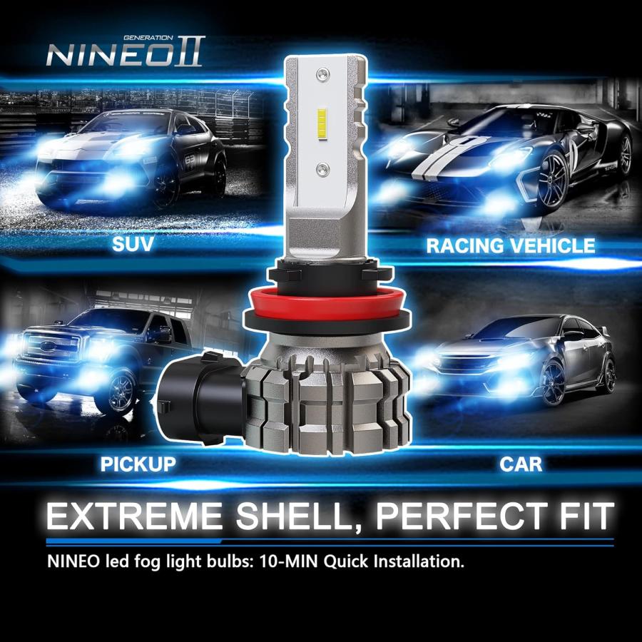 【並行輸入品】NINEO H11 LEDフォグライト電球 6000ルーメン 5530チップ 6500K キセノンホワイト 300%明るいハロゲンランプの画像