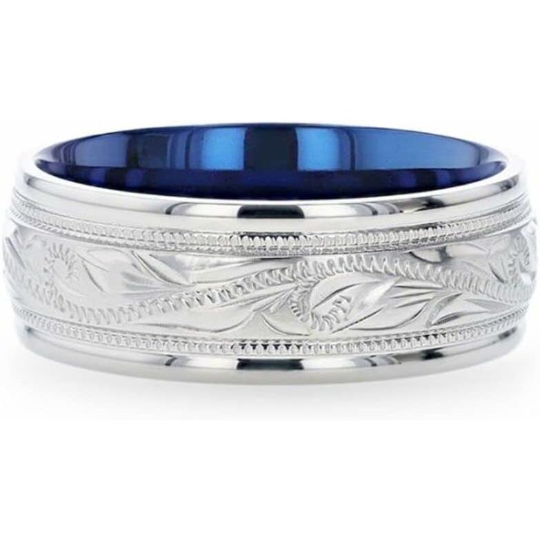 【並行輸入品】Roy Rose Jewelry Mens Titanium Blue Plating Inside Wedding Ring - Brの画像