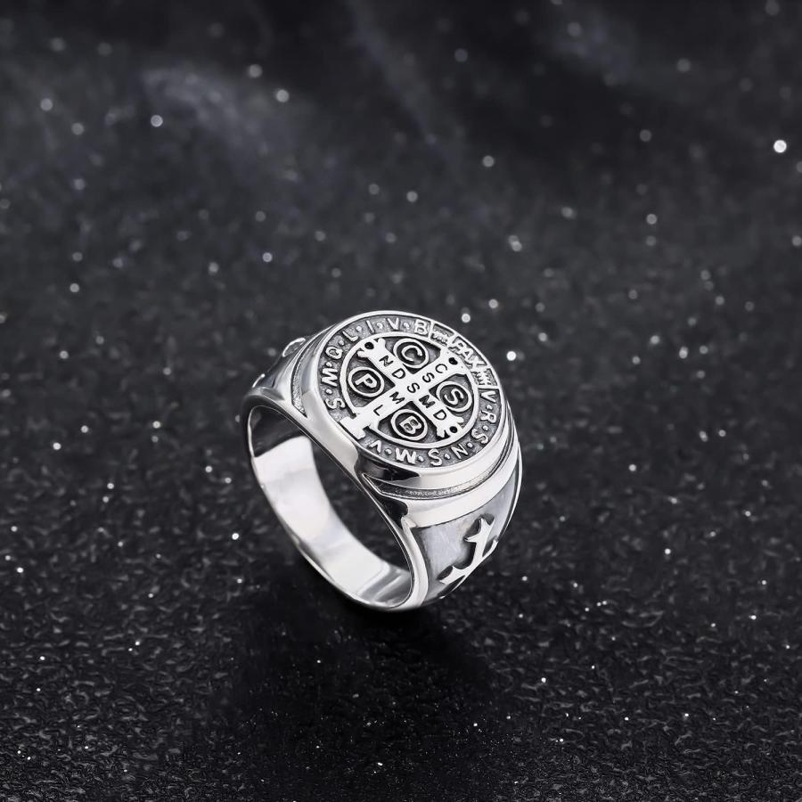 並行輸入品】Odinstone スターリングシルバー 聖ベネディクトリング 聖 