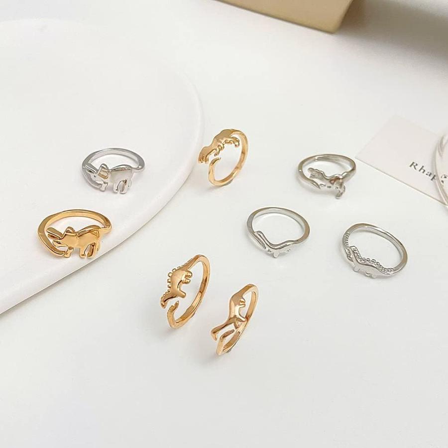 【並行輸入品】カラフル キラキラ 蝶 ナックルスタッキングリングセット ナックルハート 稲妻 恐竜 調節可能 カップル用 友情 ベストフレンド お揃いの画像