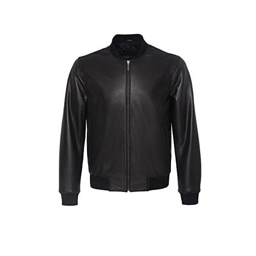 【並行輸入品】Bigardini Black Leather Jacket Men   Italian Real Lambskin Mensの画像