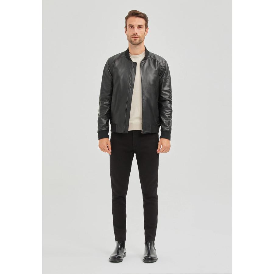 【並行輸入品】Bigardini Black Leather Jacket Men   Italian Real Lambskin Mensの画像