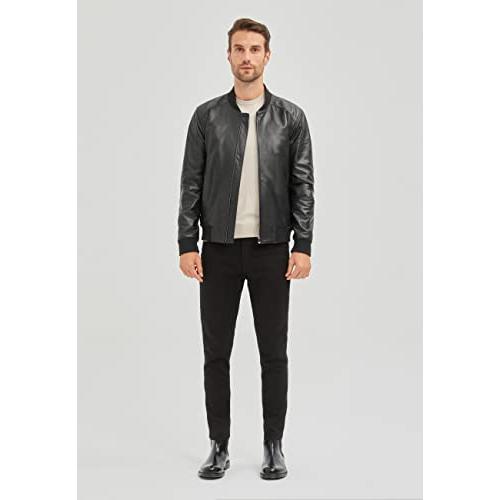 【並行輸入品】Bigardini Black Leather Jacket Men   Italian Real Lambskin Mensの画像