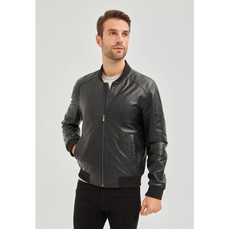 Bigardini Black Leather Jacket Men Italian Real Lambskin 