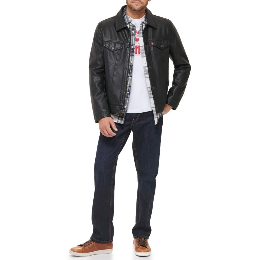 Levi's Men's Faux Leather Classic Trucker Jacket, New Black Levi's Men's Faux Leather Classic Trucker Jacket, New Black