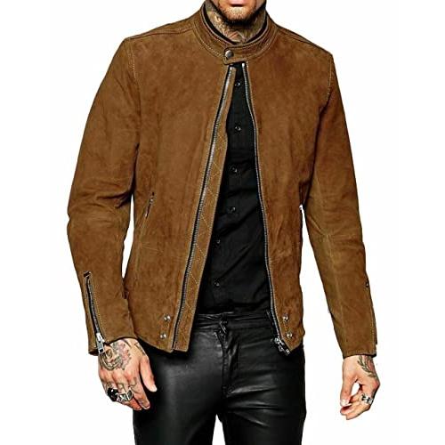 【並行輸入品】Men's Real Lambskin Suede Leather Jacket Bomber Biker Motorcycleの画像