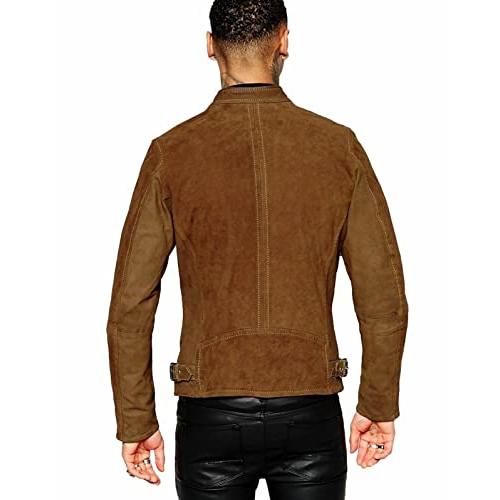 【並行輸入品】Men's Real Lambskin Suede Leather Jacket Bomber Biker Motorcycleの画像