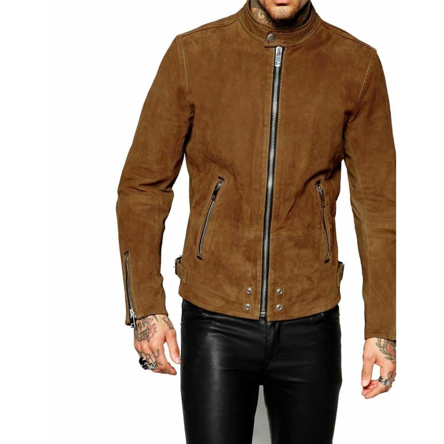 【並行輸入品】Men's Real Lambskin Suede Leather Jacket Bomber Biker Motorcycleの画像