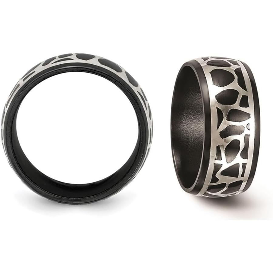 【並行輸入品】Mens Black Titanium 10mm Cobblestone Ring with Sterling Silverの画像